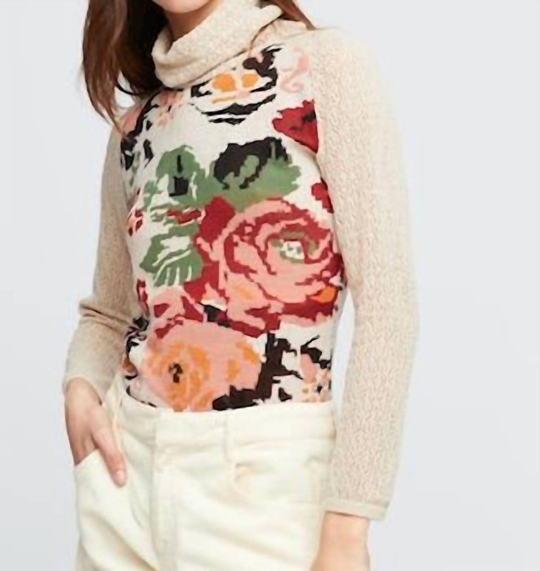 Floral Turtleneck Tee In Beige/multi - Beige/Multi