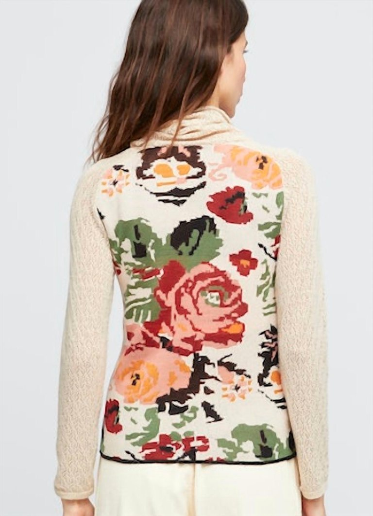 Floral Turtleneck Tee In Beige/multi