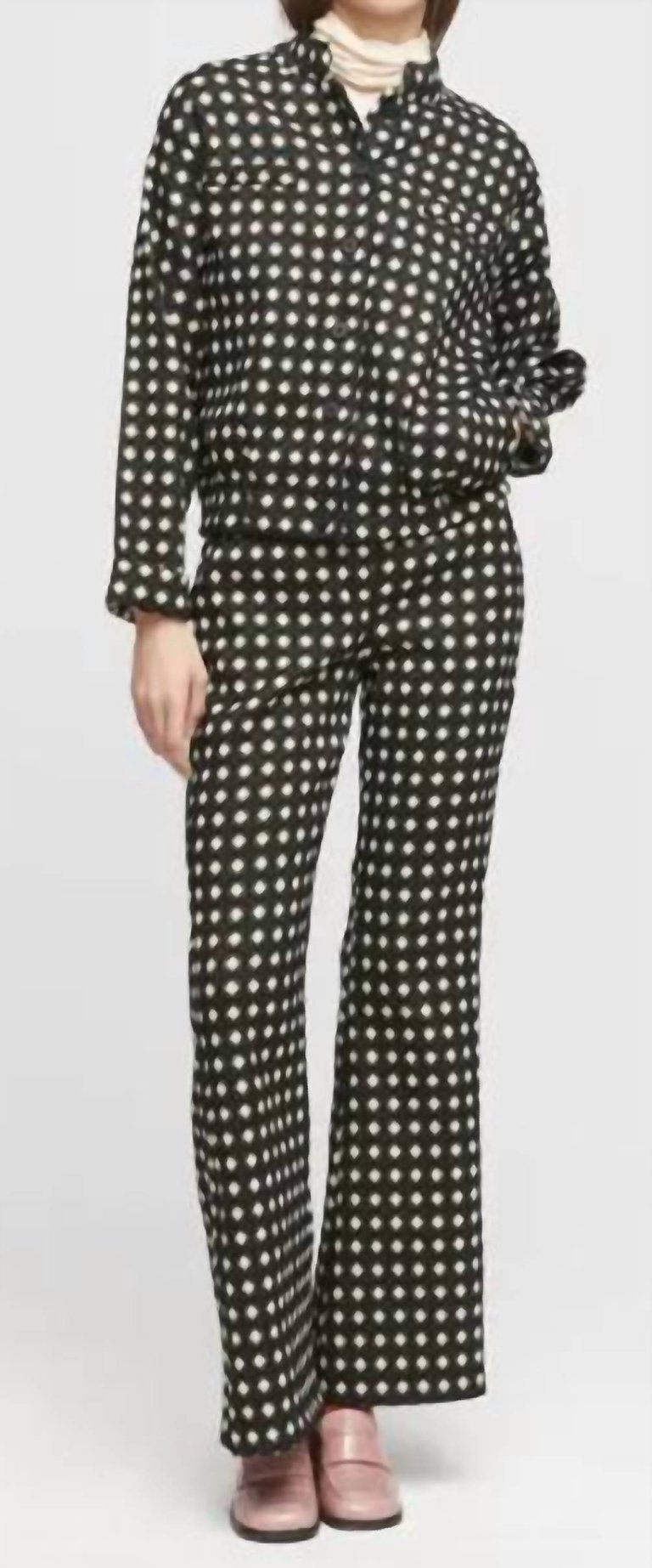 Geometric Print Flare Pant In Black/Beige/Olive Green - Black/Beige/Olive Green