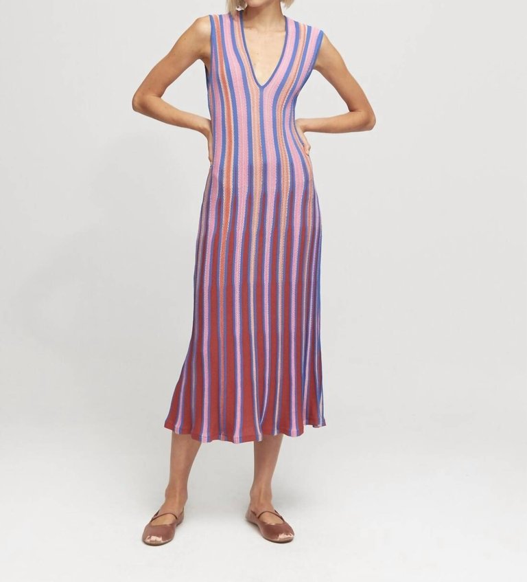 Oden Stripe Dress In Pink - Pink