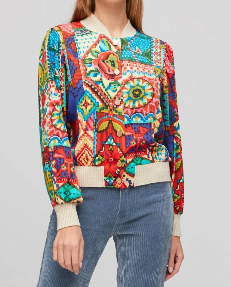 Silky Knit Print Bomber Jacket In Multi - Multi