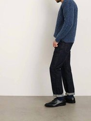 Fisherman Cable Crewneck In Donegal Wool In Heather Navy