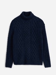 Fisherman Cable Turtleneck Sweater In Navy