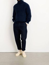 Fisherman Cable Turtleneck Sweater In Navy - Navy