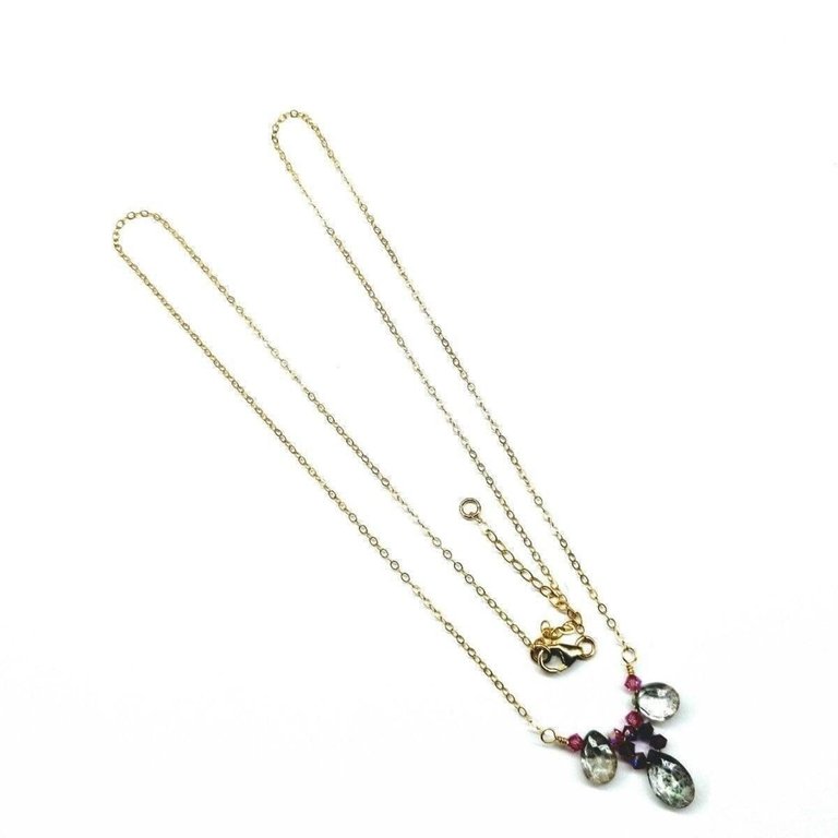 14 kt Gold Filled Fuchsia Rainbow Quartz Drop Gemstone Necklace - Gold Multi