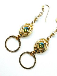 14 KT Gold Filled Green Crystal Open Circle Earrings