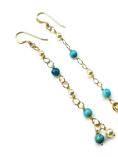 Alexa Martha Designs 14 KT Gold Filled Wire Wrapped Long Turquoise Pearl Dangle Earrings product