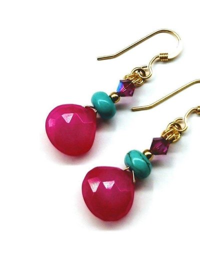 Alexa Martha Designs 14 KT Gold Filled Wire Wrapped Pink And Turquoise Drop Gemstone Earrings product