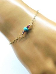 14K Gold Filled Pink and Turquoise Gemstone Dainty Bracelet