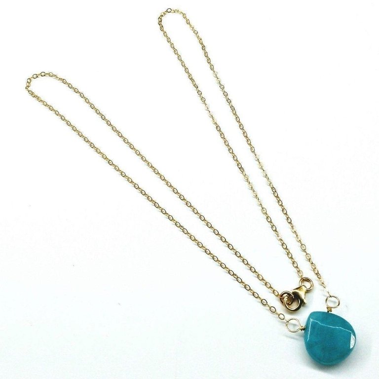 14kt Gold Filled Aqua Jade Wire Wrap Delicate Gemstone Drop Necklace - Gold/Aqua
