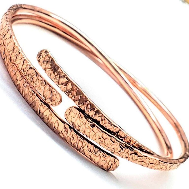 Adjustable Hammered Copper Overlap Bangle For Him or Her