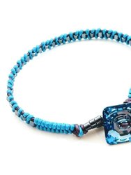 Aqua Hematite Bead Braided Square Swarovski Crystal Button Bracelet - Aqua Multi