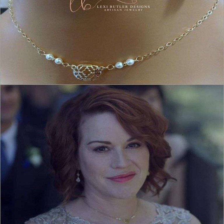 As Seen on Molly Ringwald Gold Filled Filigree Pearl Choker Necklace - Gold
