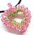 Beaded Open 3-D Crystal Heart Necklace - Pink and Green