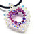 Beaded Open 3-D Crystal Heart Necklace - Crystal AB and Fuchsia