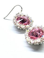 Beaded Pink Crystal Halo Earrings