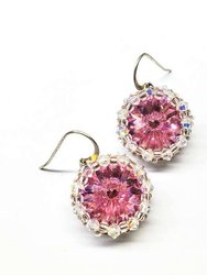 Beaded Pink Crystal Halo Earrings - Pink