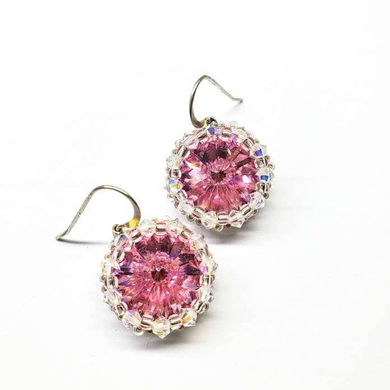 Beaded Pink Crystal Halo Earrings - Pink