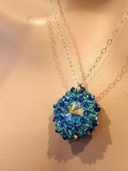 Blue Green Beaded Super Sparkly Rivoli Crystal Necklace