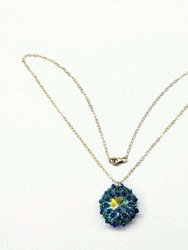 Blue Green Beaded Super Sparkly Rivoli Crystal Necklace