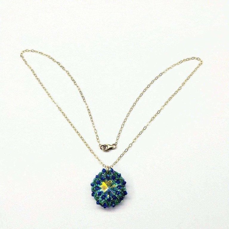 Blue Green Beaded Super Sparkly Rivoli Crystal Necklace