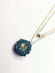 Blue Green Beaded Super Sparkly Rivoli Crystal Necklace