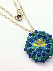 Blue Green Beaded Super Sparkly Rivoli Crystal Necklace - Blue Green