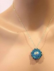 Blue Green Beaded Super Sparkly Rivoli Crystal Necklace