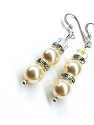 Bridal Sterling Silver Stacked Crystal and Pearl Earrings
