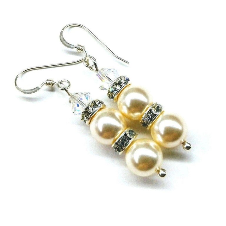 Bridal Sterling Silver Stacked Crystal and Pearl Earrings - Multi