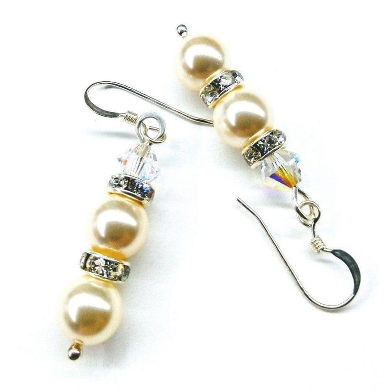 Bridal Sterling Silver Stacked Crystal and Pearl Earrings