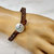 Brown Grey Leather Wrap Seed Bead Button Bracelet