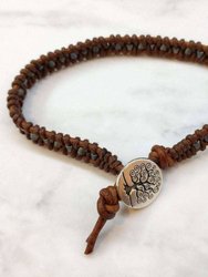 Brown Grey Leather Wrap Seed Bead Button Bracelet