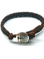 Brown Grey Leather Wrap Seed Bead Button Bracelet