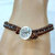 Brown Grey Leather Wrap Seed Bead Button Bracelet