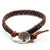 Brown Grey Leather Wrap Seed Bead Button Bracelet - Brown Grey