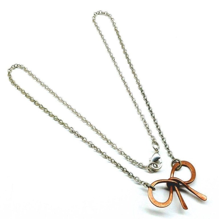 Copper and Silver Wire Wrapped Bow Tie Necklace - Multi