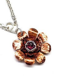Copper Crystal Flower Spinner Necklace - Hot Pink
