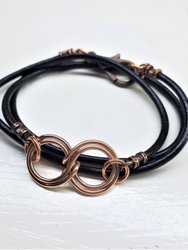 Copper Double Infinity Gender Neutral Leather Wrap Bracelet - Multi