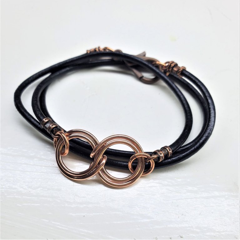 Copper Double Infinity Gender Neutral Leather Wrap Bracelet - Multi
