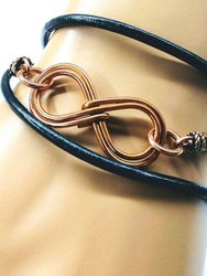 Copper Double Infinity Gender Neutral Leather Wrap Bracelet