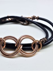 Copper Double Infinity Gender Neutral Leather Wrap Bracelet