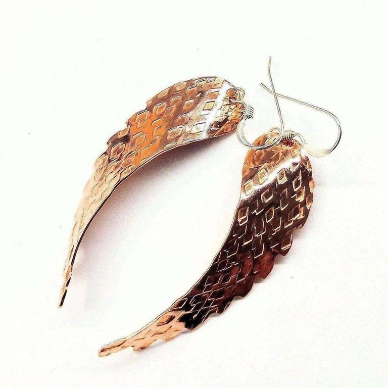 Copper Hammer Pattern Sculpted Angel Wings Earrings