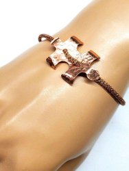 Copper Puzzle Piece Button Viking Knit Autism Awareness Bracelet