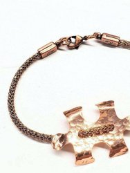 Copper Puzzle Piece Button Viking Knit Autism Awareness Bracelet - Copper