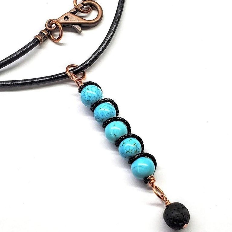 Copper Spiral Turquoise Wand Pendant With Essential Oil Lava Rock Bead Charm - Multi