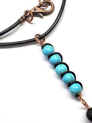 Copper Spiral Turquoise Wand Pendant With Essential Oil Lava Rock Bead Charm - Multi