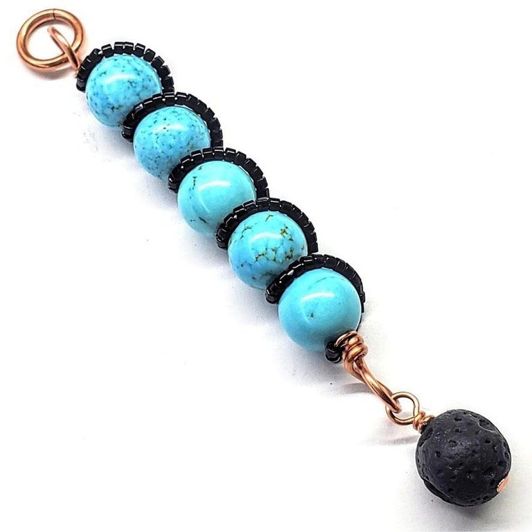 Copper Spiral Turquoise Wand Pendant With Essential Oil Lava Rock Bead Charm - Multi