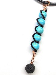 Copper Spiral Turquoise Wand Pendant With Essential Oil Lava Rock Bead Charm