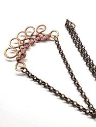 Copper Wire Wrapped Sculpted Pink Gemstone Necklace